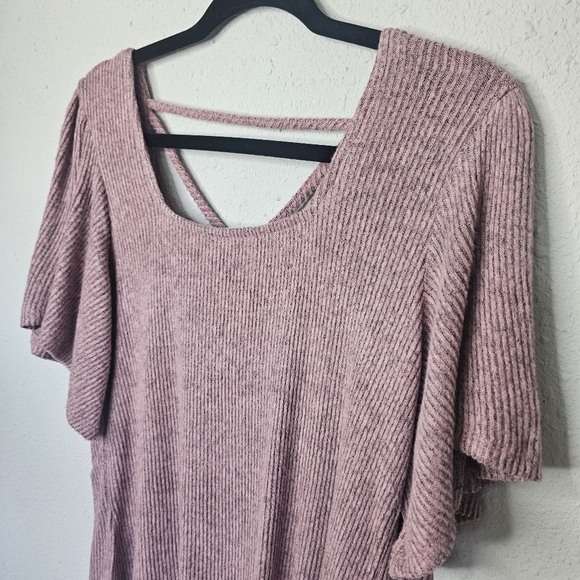 Maurices Top Womens Small Pink Shirt Ribbed Square Neck Flutter Sleeve Soft - Picture 4 of 12